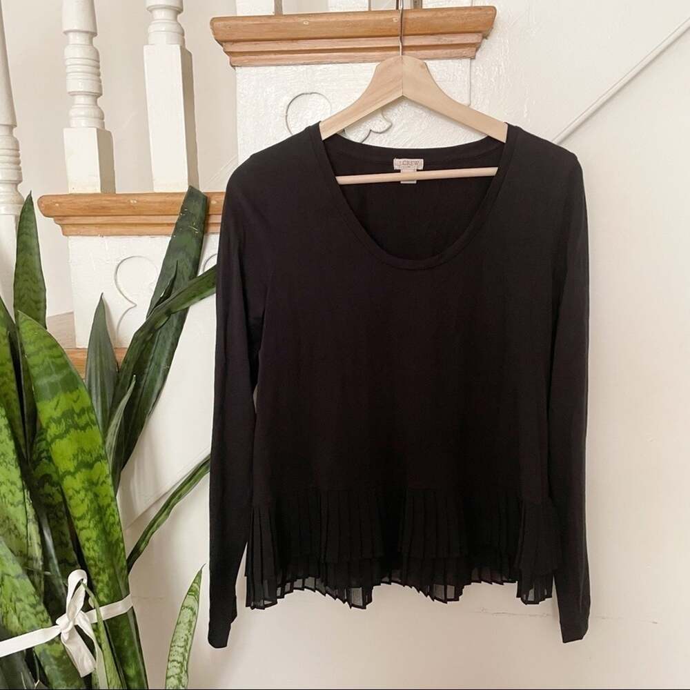 J.crew long sleeves black pleated trim blouse sz S